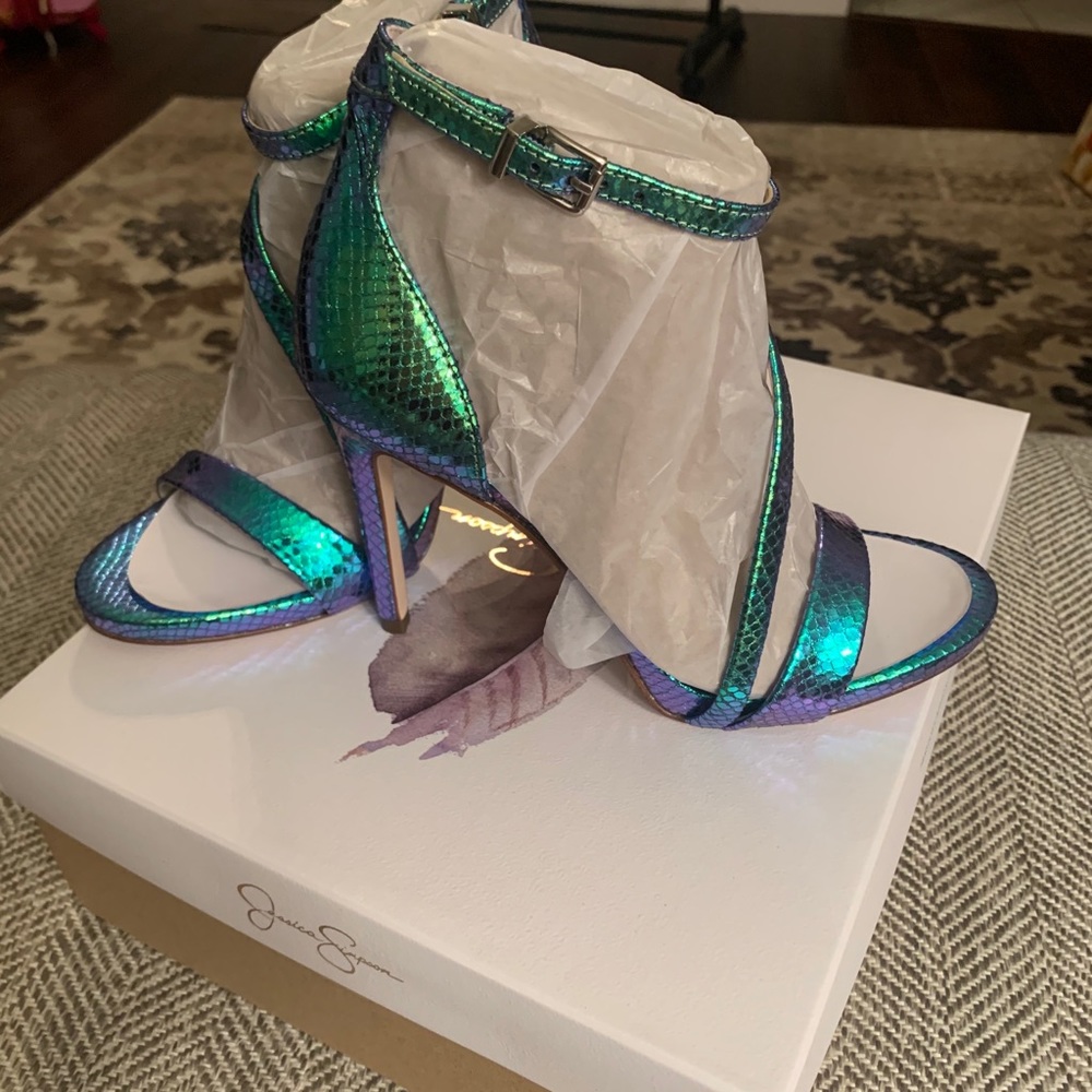 Jessica Simpson mermaid green strapy heels